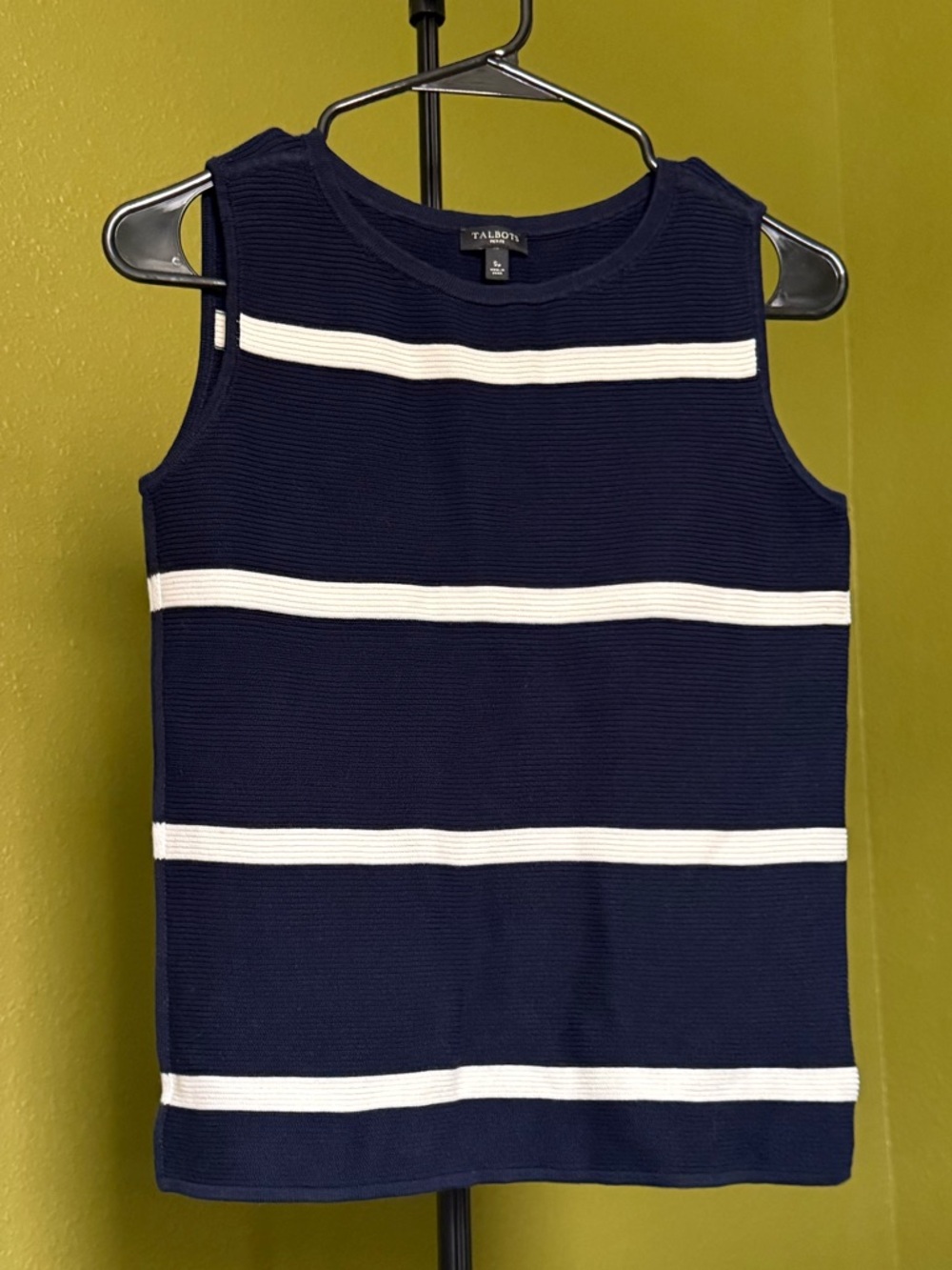 Talbots Navy and Cream Striped Knit Tank Top size Small